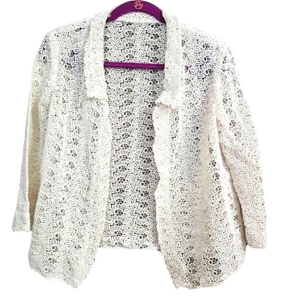 Crochet Lace open front cardigan top. Cream. Size small - Picture 1 of 8